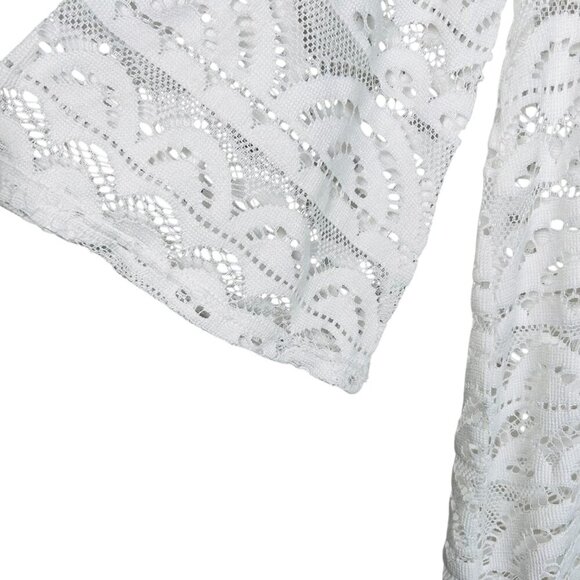 2/$30 Crochet Beach Swim Coverup White 3/4 Sleeve Relaxed Lace Romantic - Picture 3 of 4
